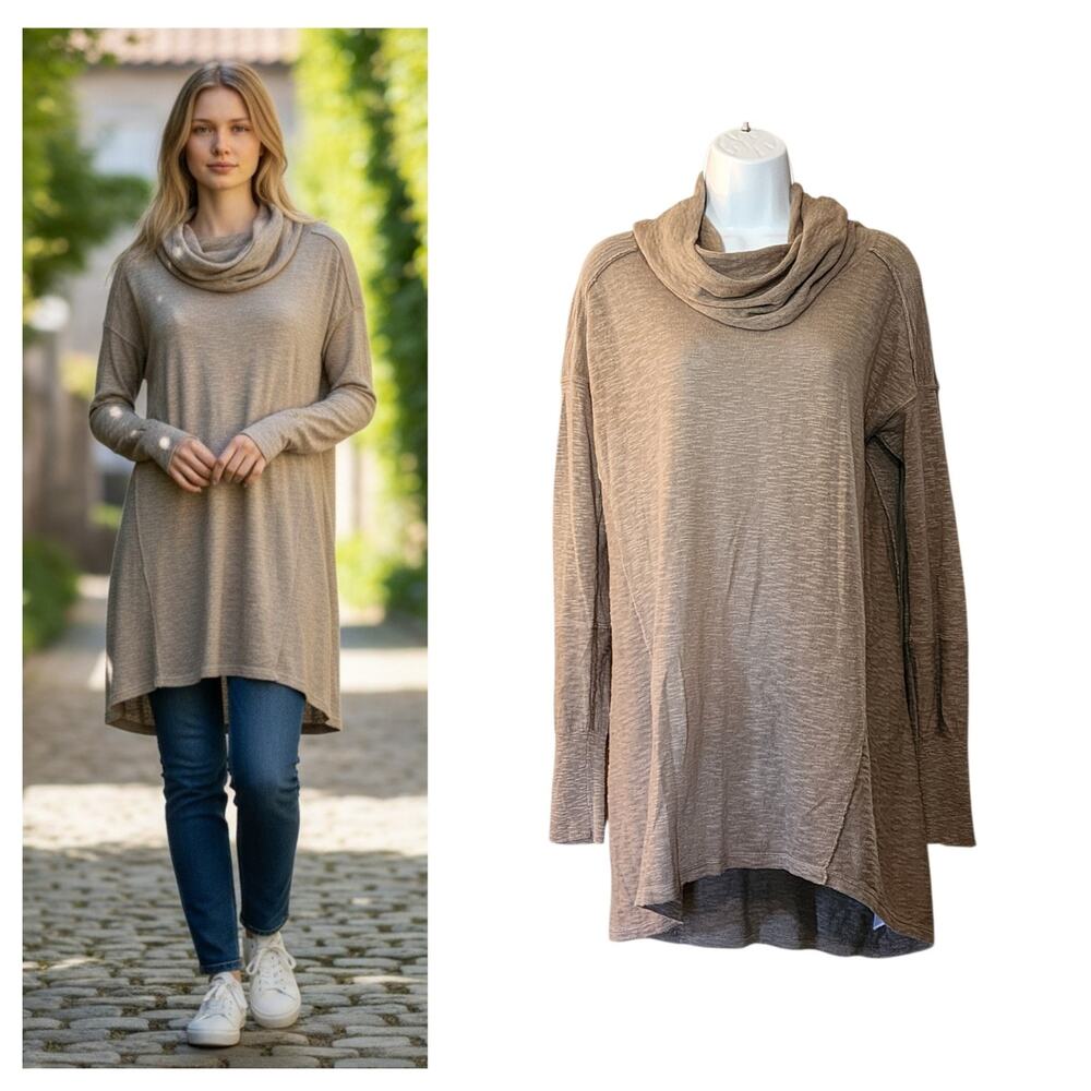 If It Were Me Womens Sweater Tunic Size L Beige Long Sleeve Cowl Neck High-Low